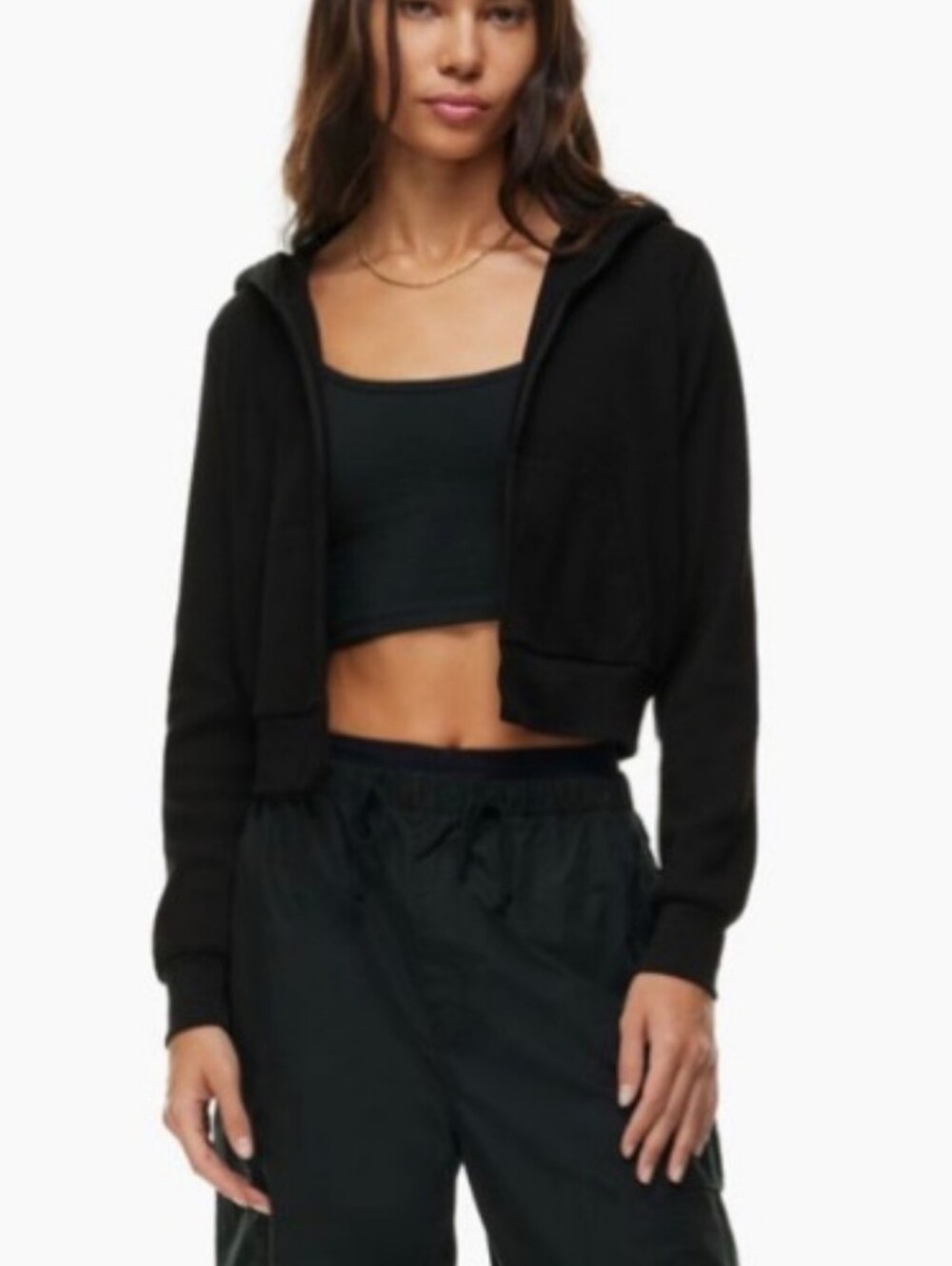 Aritzia Tna Waffle Zip Hoodie Cropped Black 1 = S